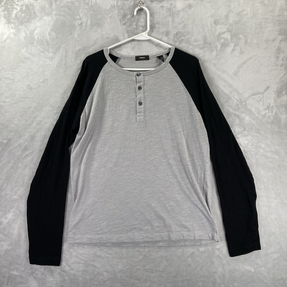 Theory Shirt men's Large Henley Long Sleeve Tee Casual Colorblock 100% Cotton